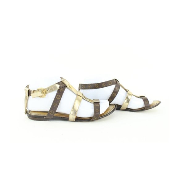 Louis Vuitton Size 36 Gold Leatherx Monogram Be Happy Flat Gladiator Sandals1224 - Picture 5 of 12